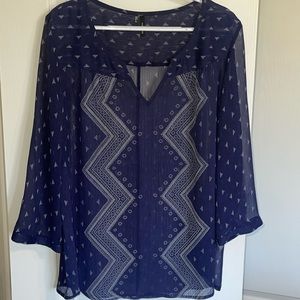 Women’s sheer navy & white blouse